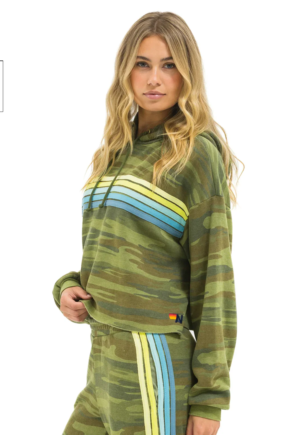 5  Stripe Cropped Pullover Hoodie Camo - Image 2