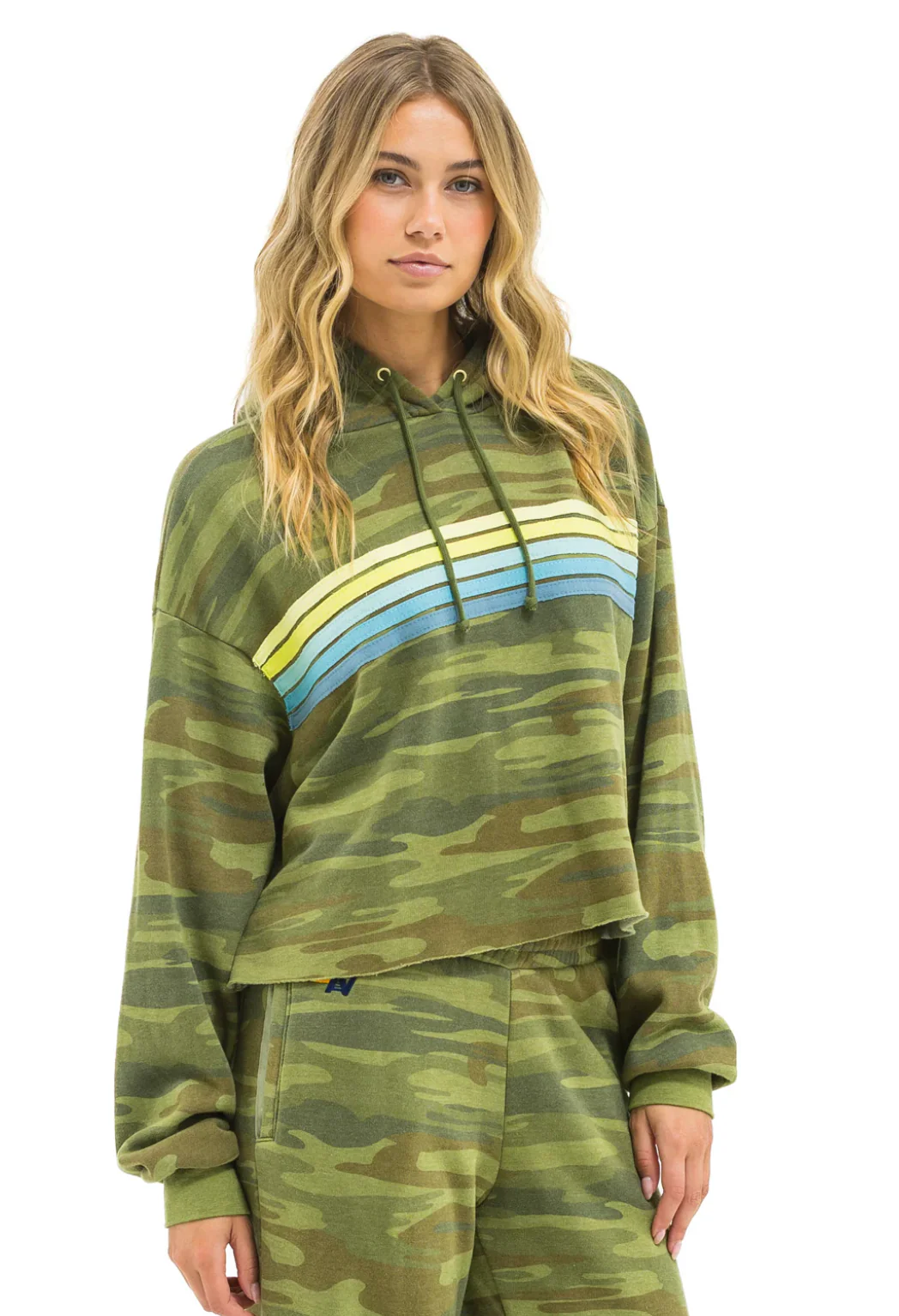5  Stripe Cropped Pullover Hoodie Camo - Image 4