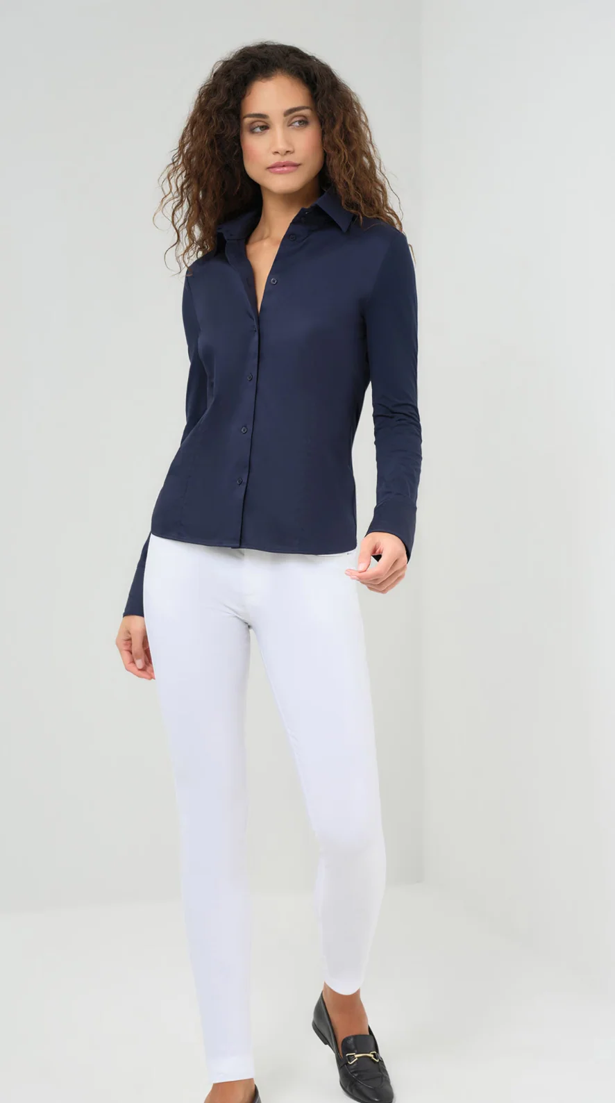Alida Navy Button Poplin Shirt - Image 3