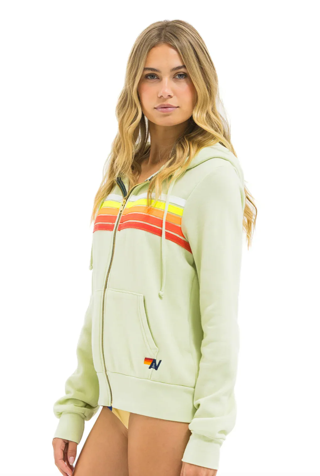 AVN 5 Stripe Zip Hoodie Lime - Image 2