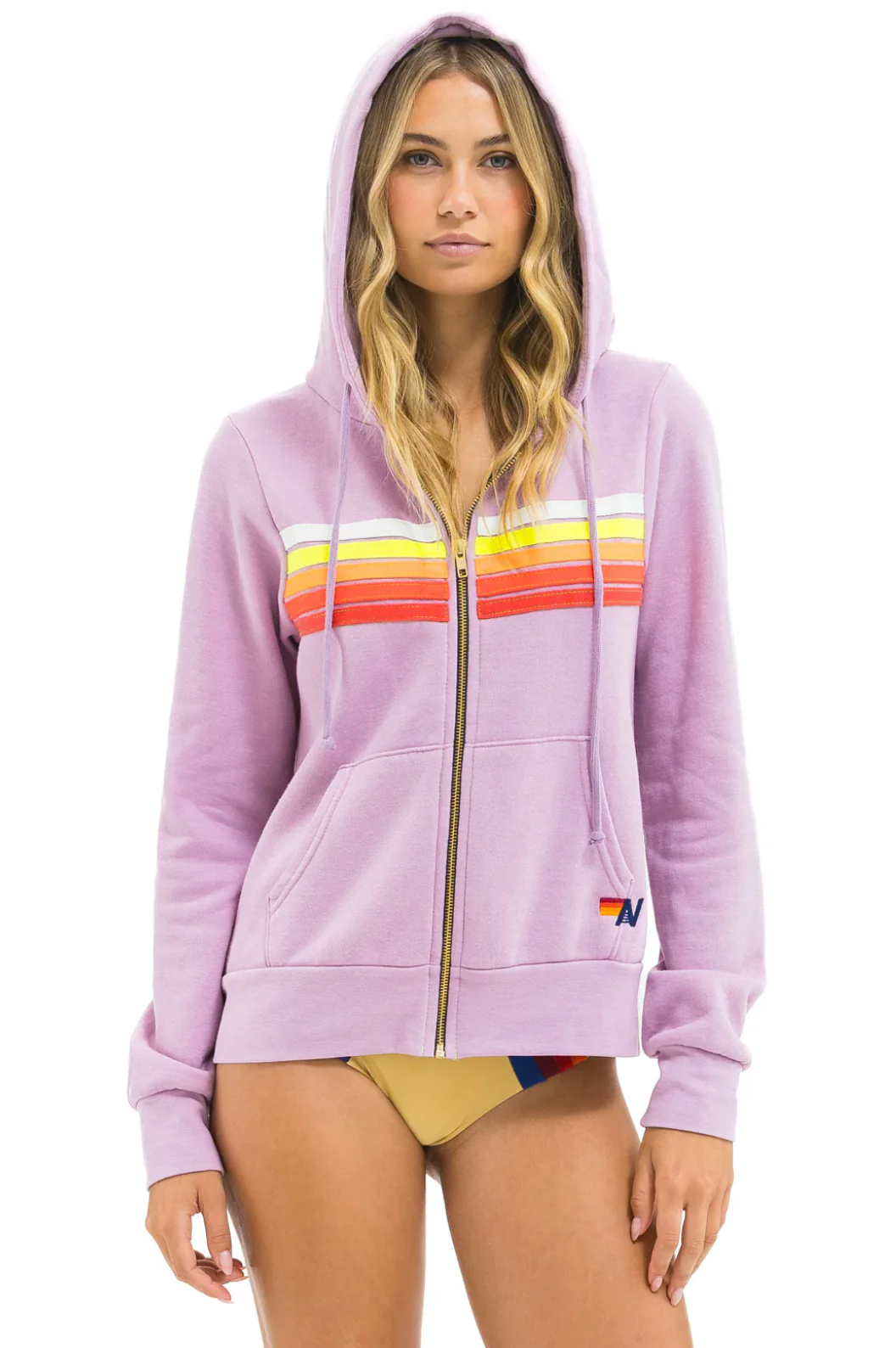 AVN 5 Stripe Zip Hoodie Mauve