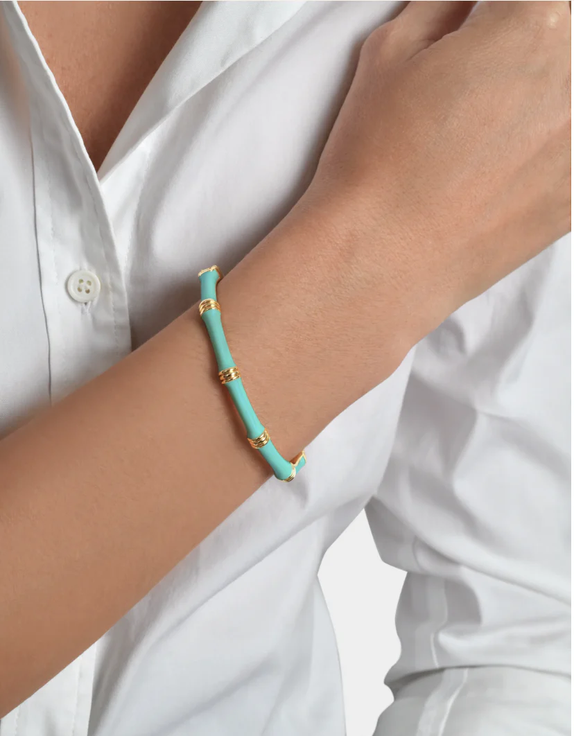 Bamboo Enamel Hinge Bangle Turquoise - Image 3