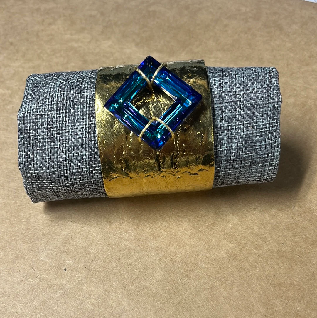 TBC Hammered Brass Cuff Volcano Blue