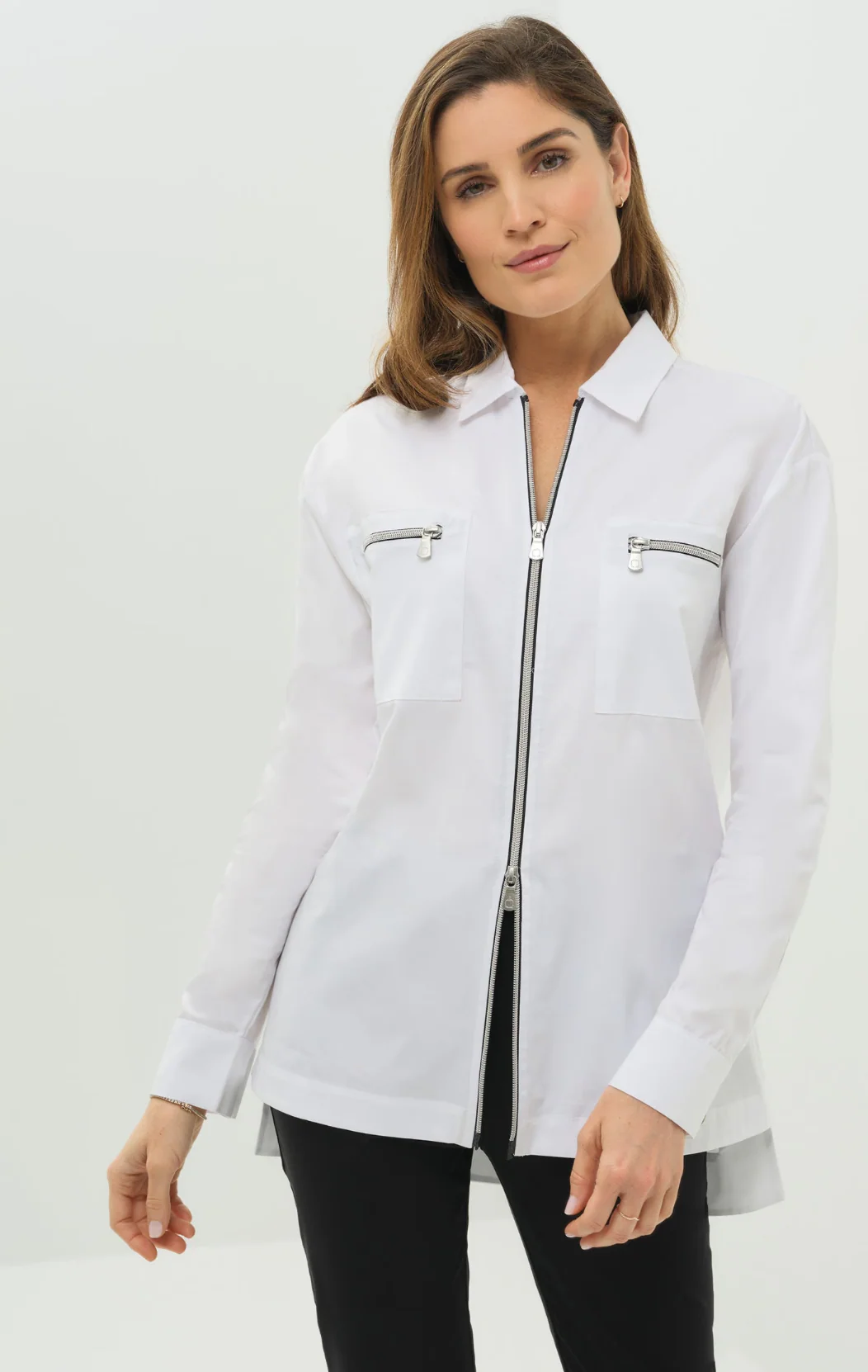 Kari Poplin Zip Shirt White - Image 2