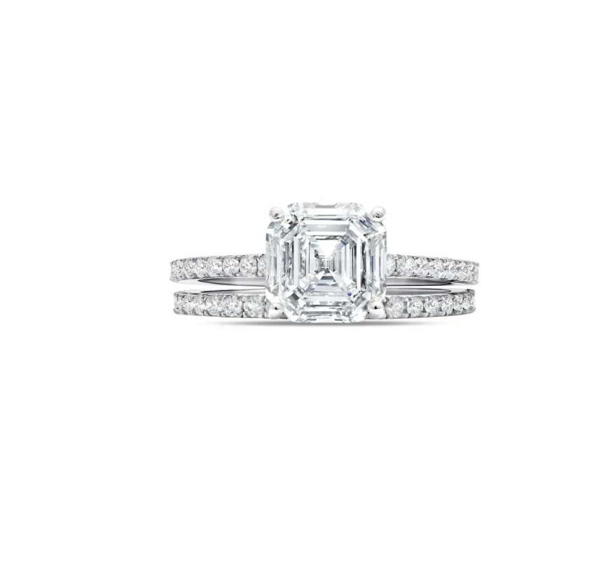 Asscher & Pave Ring in Platinum