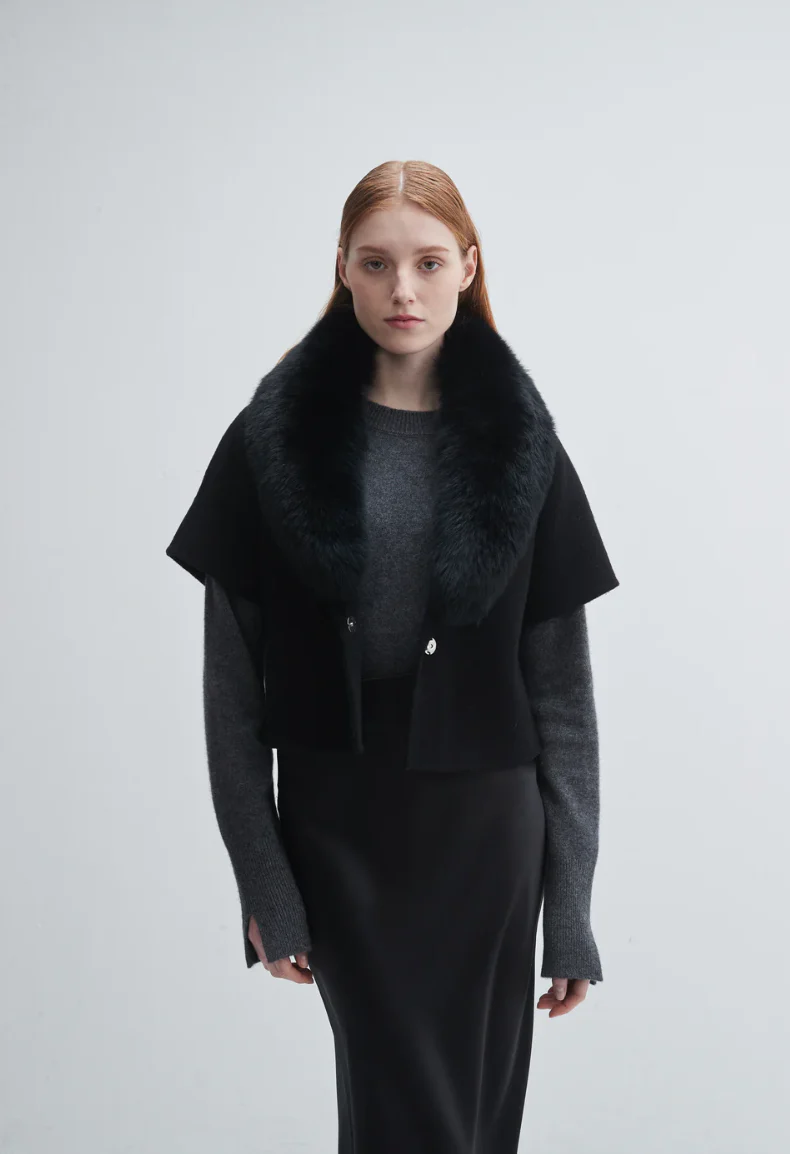Jacket with Fur Collar Black