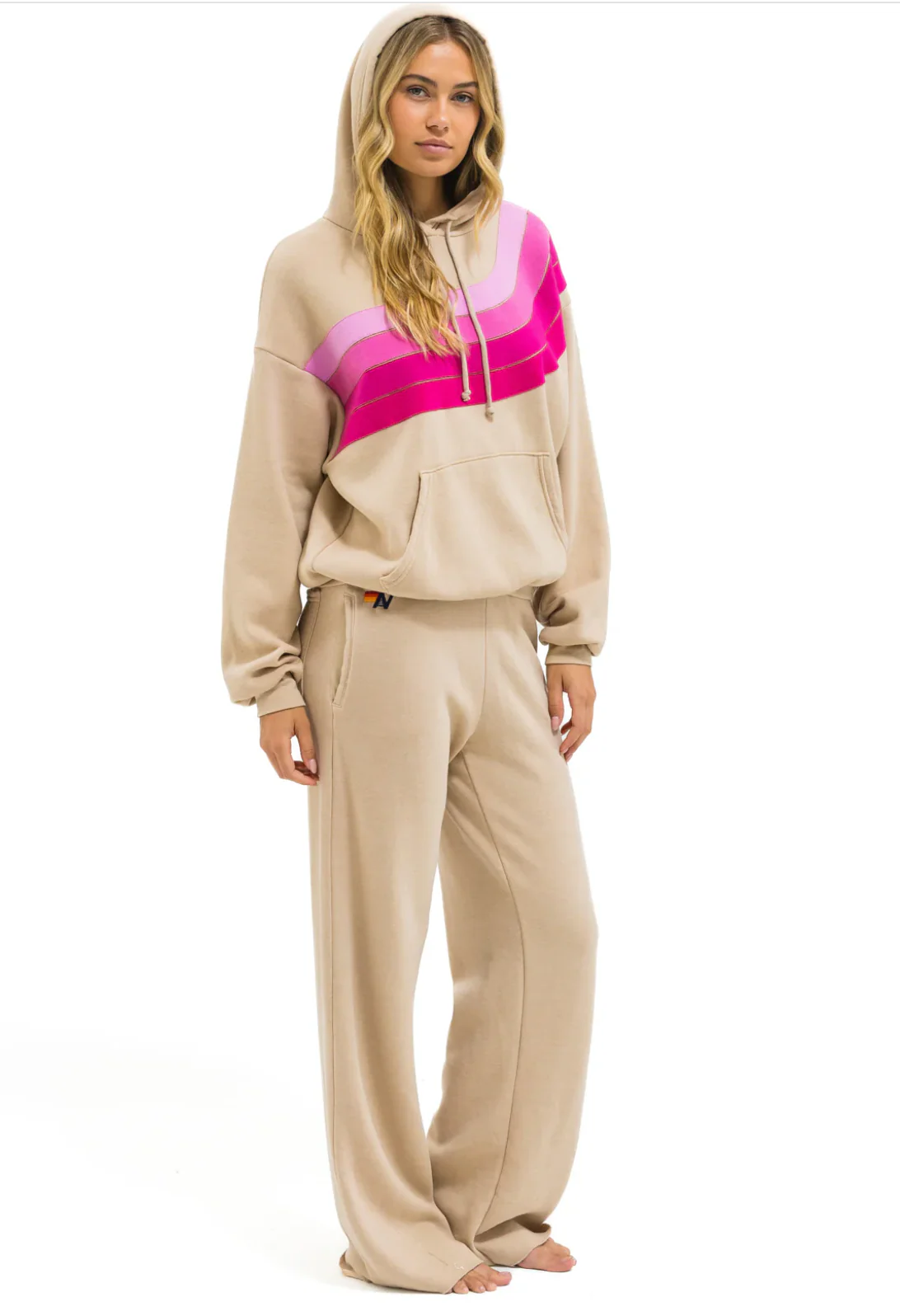Wave Stripe Hoodie Sand/Pink - Image 6